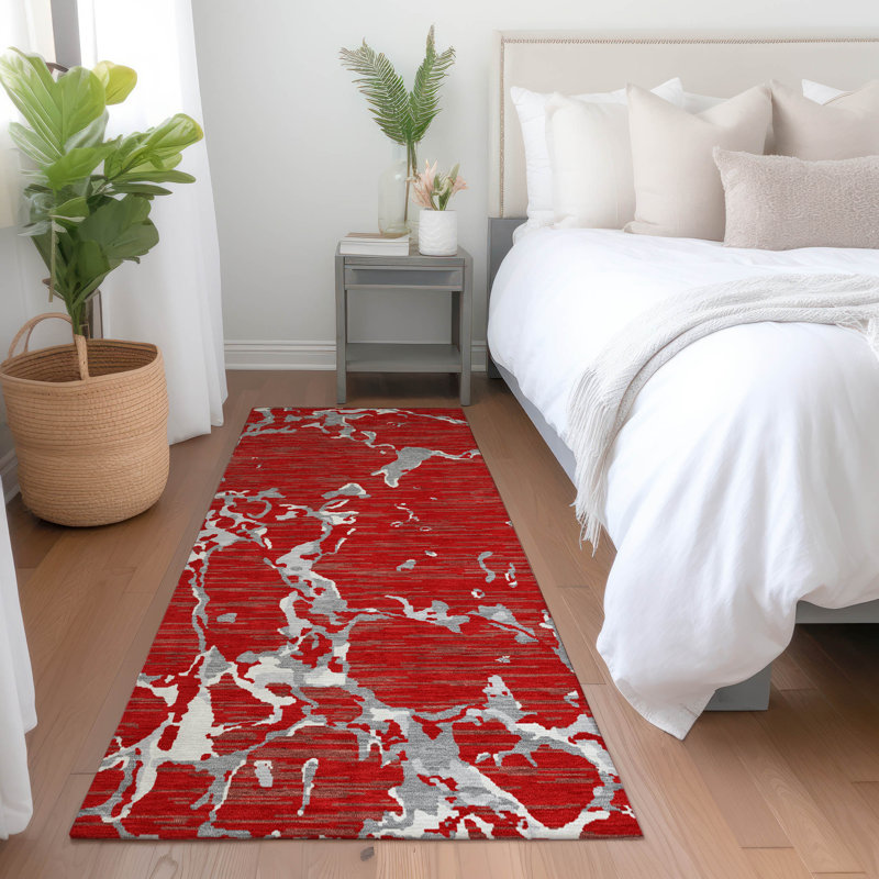 Oceana Red Washable Indoor-Outdoor Rug - , 2'3" x 7'6"