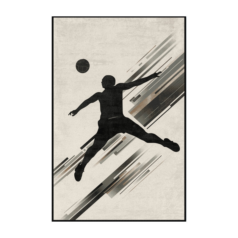 Machine Washable Aguilar Handball Action Modern & Contemporary Rug in Beige – Black Binding, 7x9