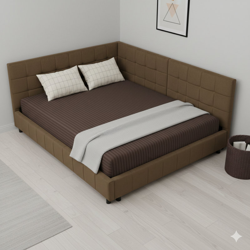 Full Size Padded And Quilted Bed Base, Couch-Style Bed Structure With A Cushioned Back Support And Side Armrests, Full Dimensions Bed Suitable For Sleeping Quarters Or Common Areas, Velvet Fabric, BROWN Color (Measures 80.5'' L X 59'' W X 30.5'' H).