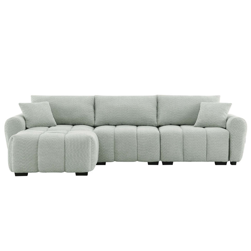 110" Modular Sectional Sofa, L Shape With Extra-Large Seat, Pull-Line Design, Movable Ottoman, High Density Foam, Free Combination, Sturdy Metal&Wood Frame, Boucle Fabric