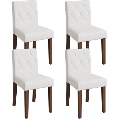 Upholstered Dining Chairs Set of 4, Fabric Kitchen Chairs, White | Modern Dining Room Chairs with High Back, Thickened Cushion, Wooden Legs, Farmhouse Dinner Chair for Living Room Restaurant