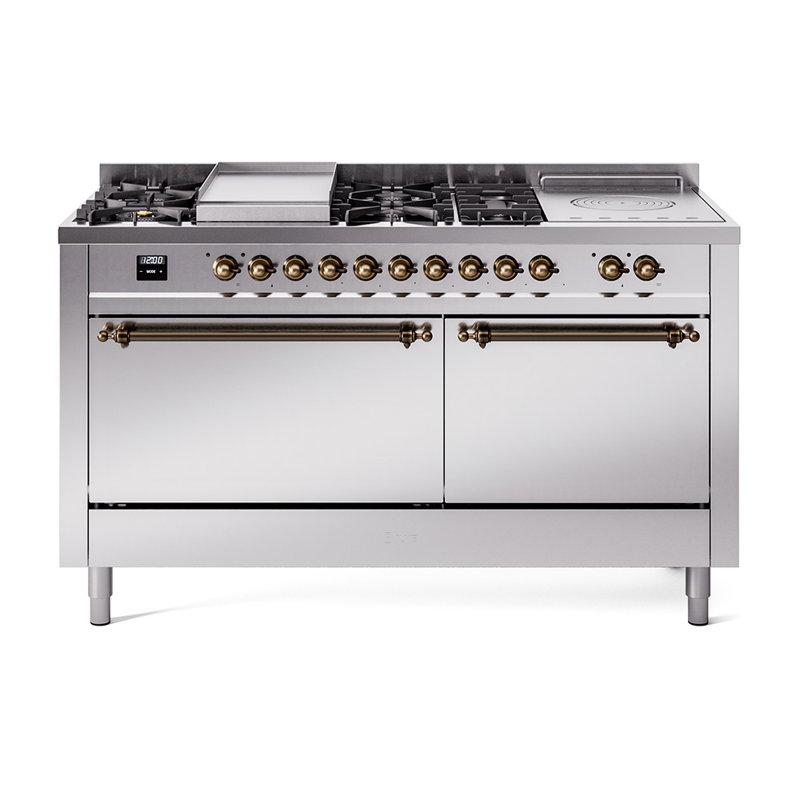 ILVE Nostalgie II, cuisinière à double combustible de 60 po, 7 brûleurs, plaque chauffante, surface de cuisson française