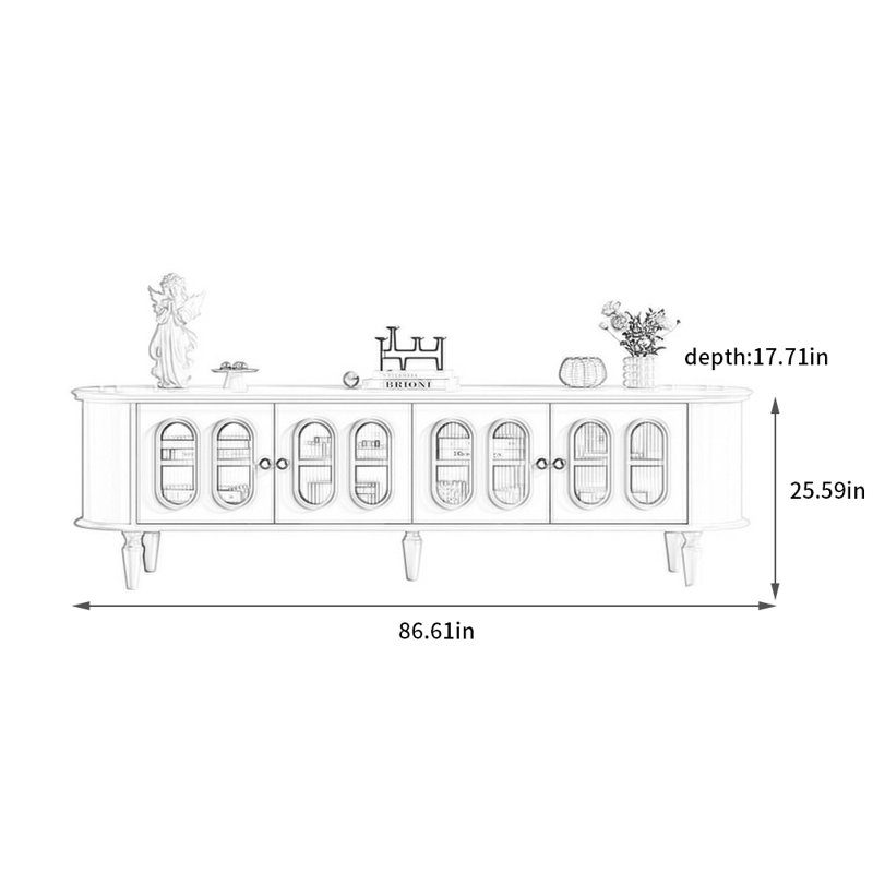 Meuble télé en bois massif blanc crème, L 86,61 po