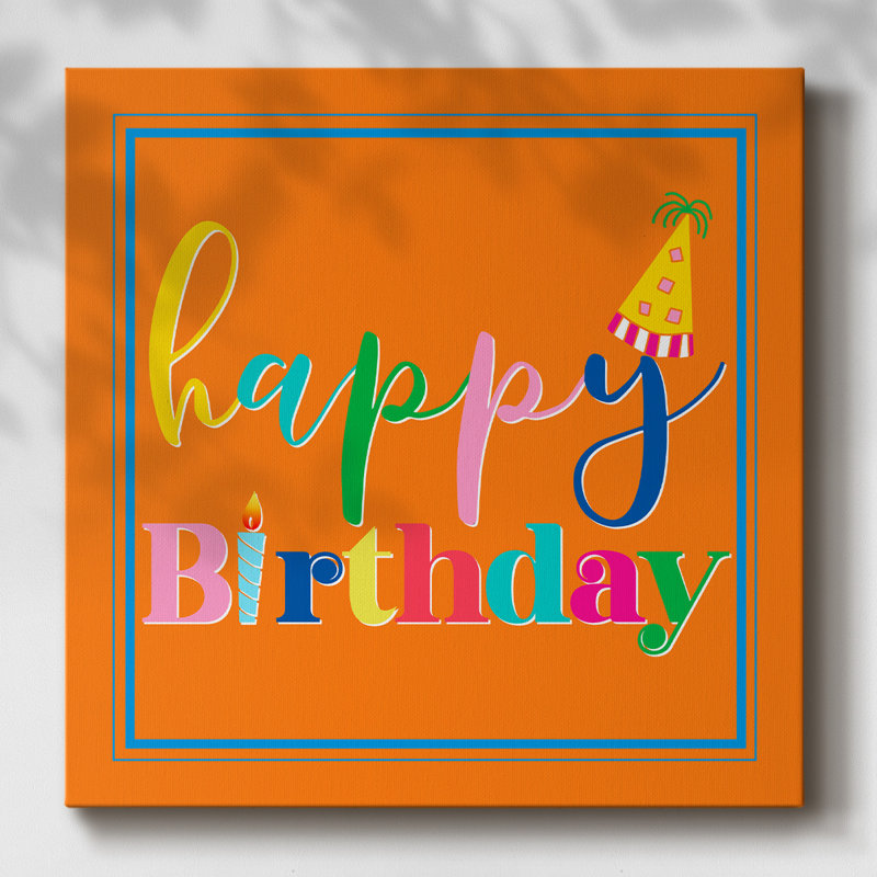 «Happy Birthday Square» sur toile, art textuel, H 32 po x l 32 po x P 1,5 po