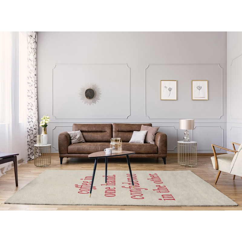 Tapis en poly-chenille à café manuscrit & quote, Rectangle 9 pi x 12 pi
