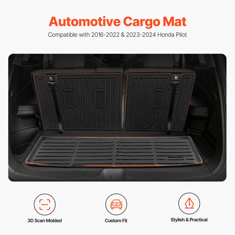 Cargo Mats Compatible With 2016-2022 And 2023-2024 Honda Pilot, Custom Fit TPE Cargo Liner Set For Suvs, Trunk And Back Seat Protector Replacement, Black, Trunk Mat And Backrest Mats