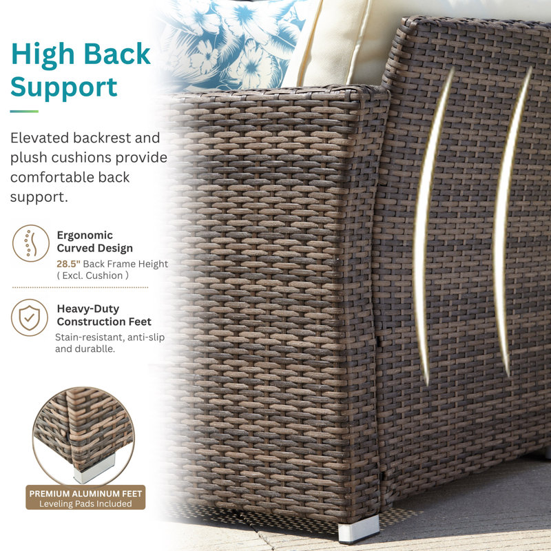 Southerland 3-Piece Wicker Patio Conversation Set Modular Sectional Set with Cushions, Brown/Beige