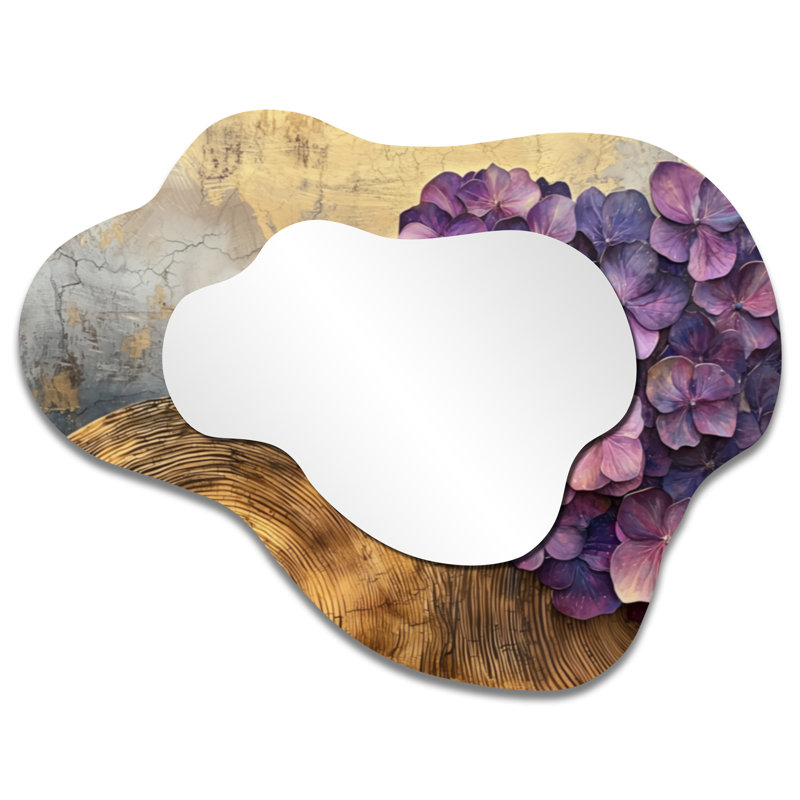 Lavender Hydrangea Flowers On Wooden Slide - Hydrangea Cloud Decorative Wall Mirror, Traditional Vanity Mirror, Printed on Metal