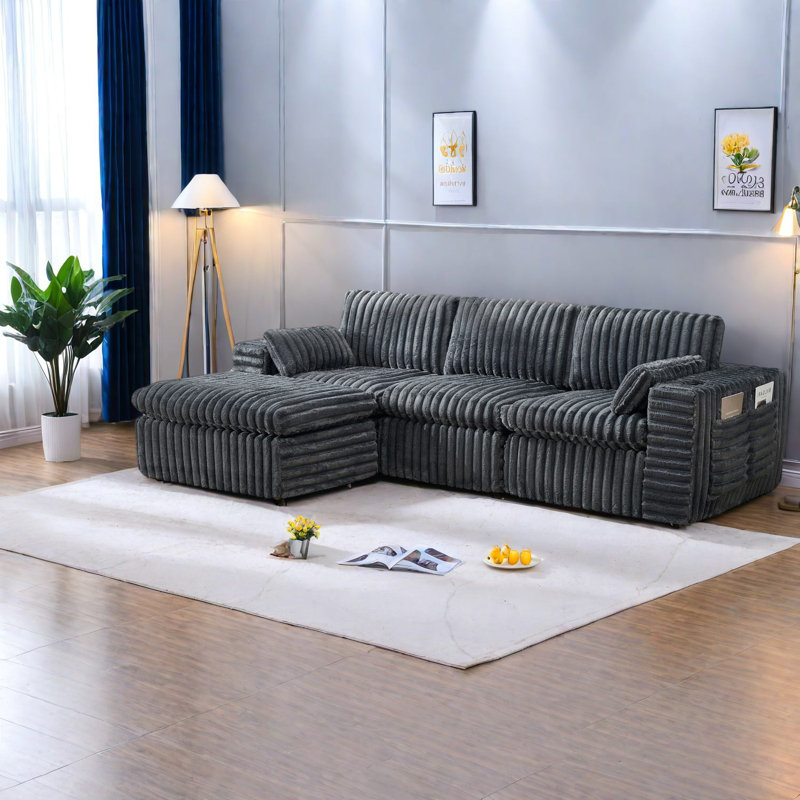 Canapé modulaire moderne en tissu gris avec repose-pieds