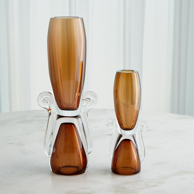 Amber and Clear Handblown Glass Decorative Table Vase
