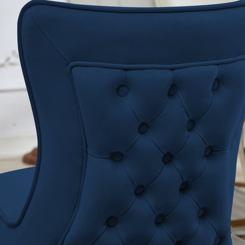 Chaise parsons rembourrée en velours capitonné Chary, Bleu foncé