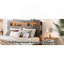 Structure de lit double, structure de lit plateforme en bois avec tête de lit à DEL avec rangement et 2 ports USB, sans bruit-1372890828
