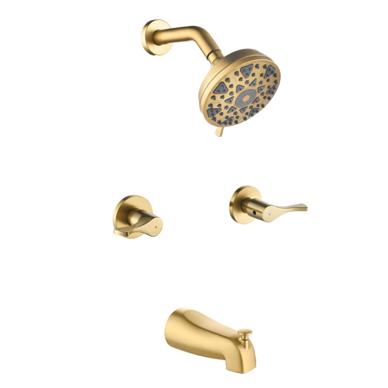 Système de douche mural avec bec de baignoire, robinet de douche à deux poignées, ensemble de garniture de douche en laiton avec valve brute