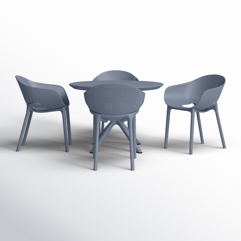 Farrah Sky Armchair 4 Person Dining Set, Gray