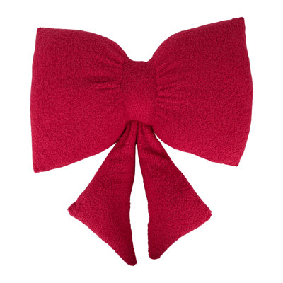 Boucle Bow Polyester Filled Throw Pillow - Decorative Bow Shaped Throw Pillow for Coquette Decor, Holiday Styling and Cozy Living Spaces