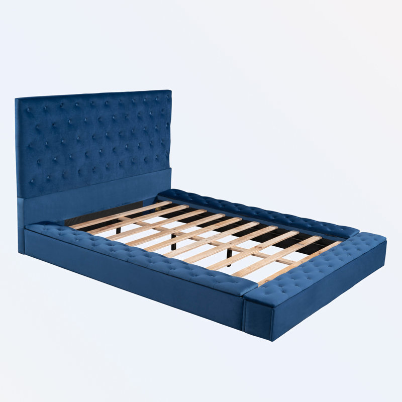 Lit plateforme avec rangement à profil bas Upholstery, Bleu, Grand