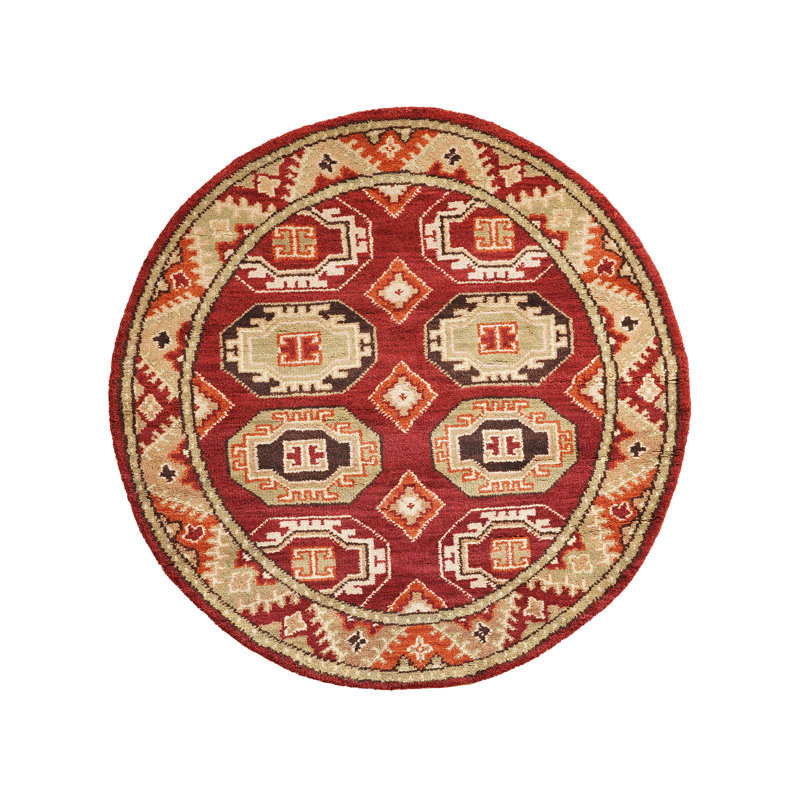 Tapis d'intérieur rond multicolore en soie et laine noué à la main, Rond 4 pi