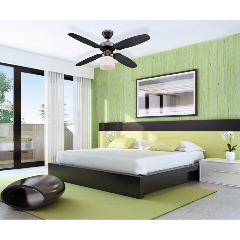 105cm Ceiling Fan with Light Kit, Black with Black Blades