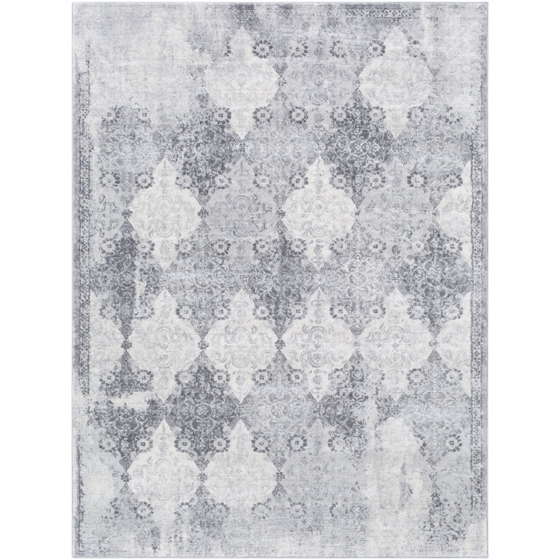 Tapis gris à motif géométrique Shyann, Rectangle 2 pi x 3 pi