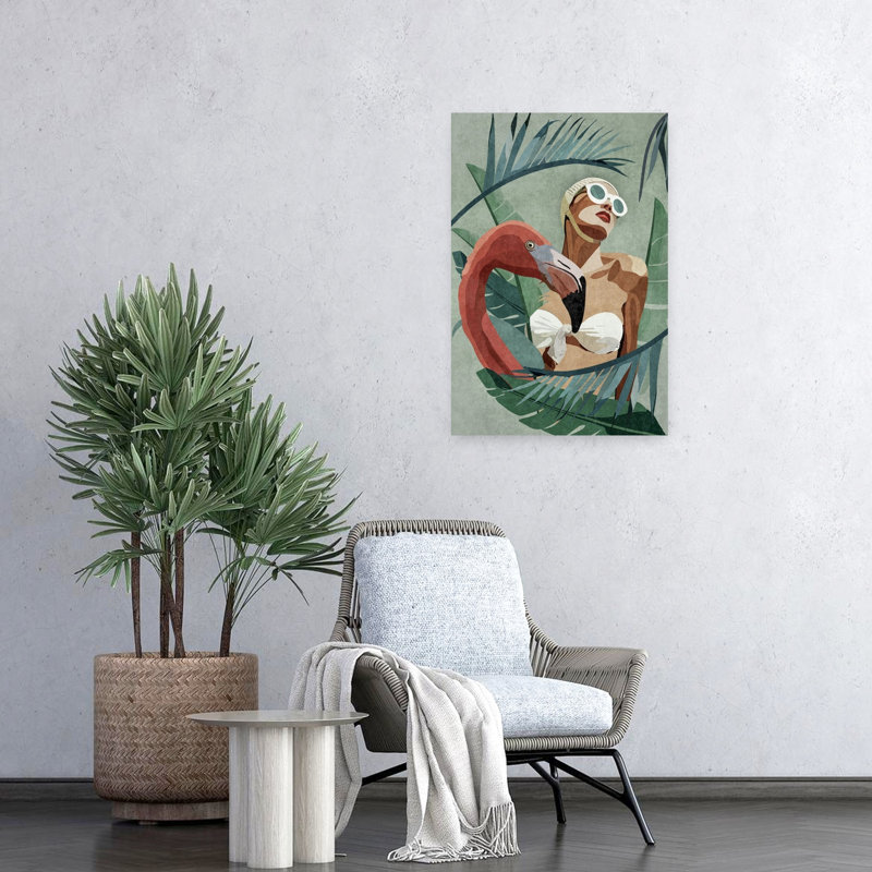 Tropical, élégance tropicale, oiseau moderne et coloré, flamant, portrait, impression murale, H 24 po x l 16 po