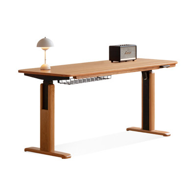Bureau brun en bois massif avec tiroirs rectangulaires réglables