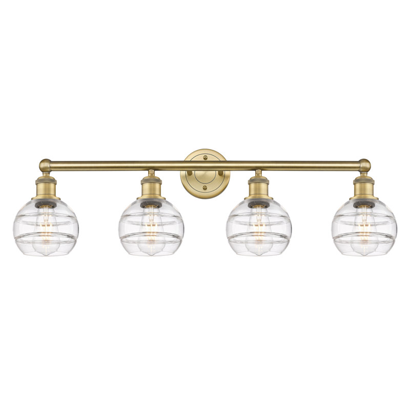 Éclairage pour meuble-lavabo à 4 lumières Chartoff, Laiton brossé, Transparent