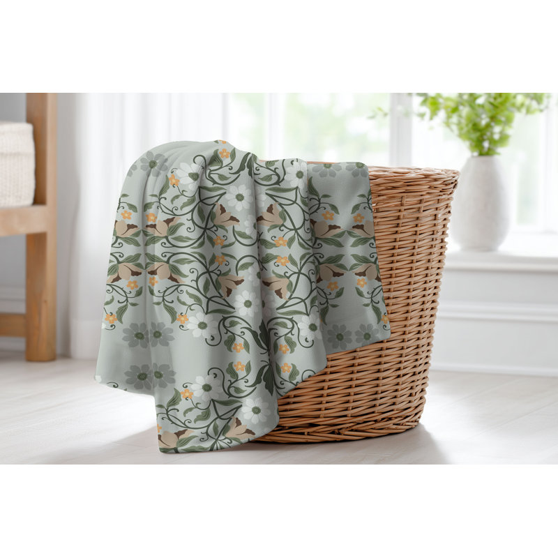 Couverture en velours de polaire Millie, Sauge à motif floral, L 80 po x l 60 po