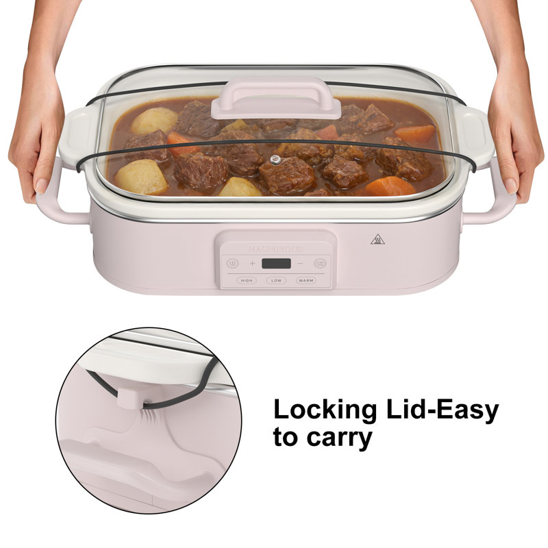Magnifique 4 Quart Casserole Programmable Slow Cooker with Oven Safe Ceramic Baking Dish, Pink
