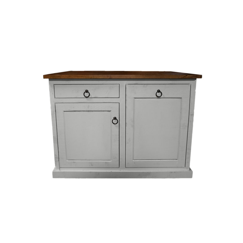 Farmhouse 48" Solid Wood Kicthen Island with trash bin compartment and Drop Leaf, Bright White