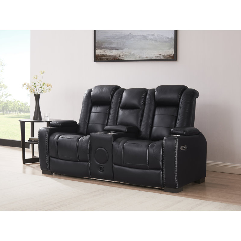 Causeuse inclinable électrique en cuir 73,5 po, Similicuir noir