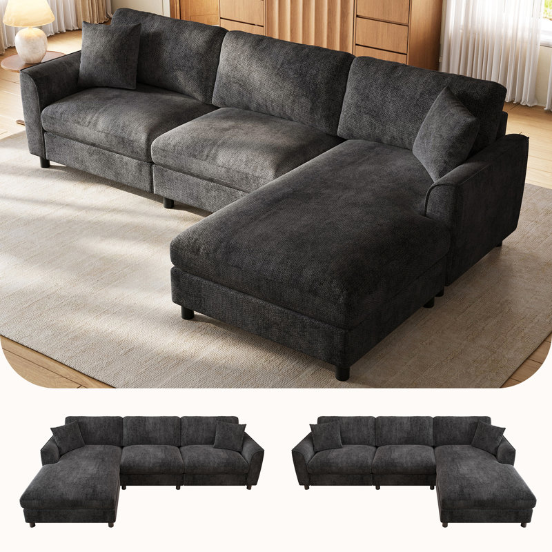 3 Seater Corner Sectional, Grey Chenille