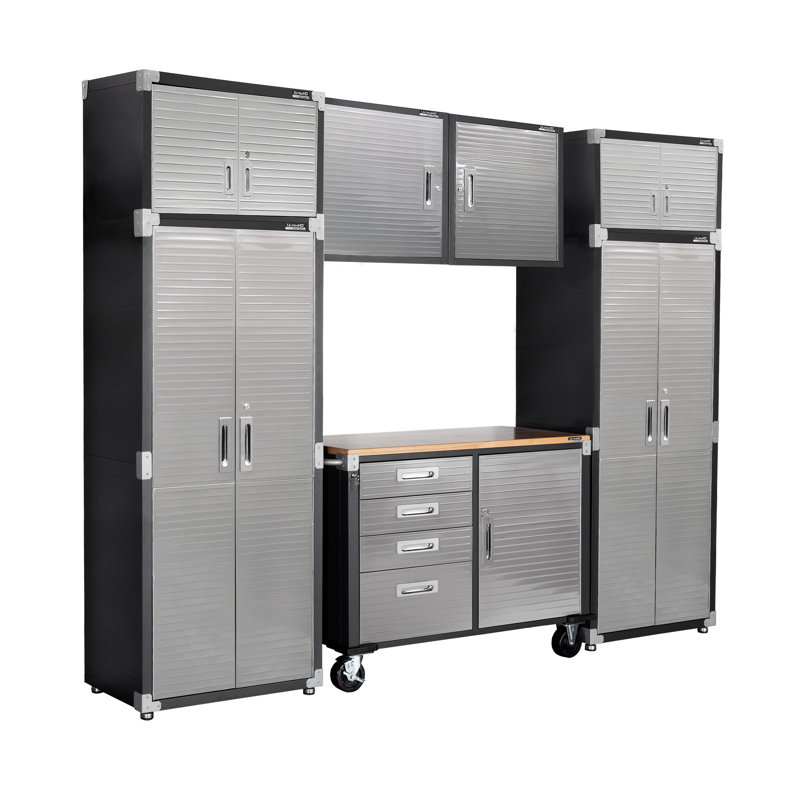 Système d'armoire de rangement 7 pièces Seville avec étalages roulants UltraHD, graphite, 9 pi de large