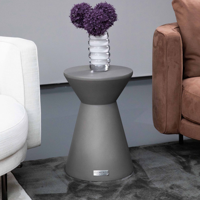 ROME Column Side Table Small Round Concrete End Table 50,8 cm H X 35 cm B X 35 cm T, Grey/Brown/Blue