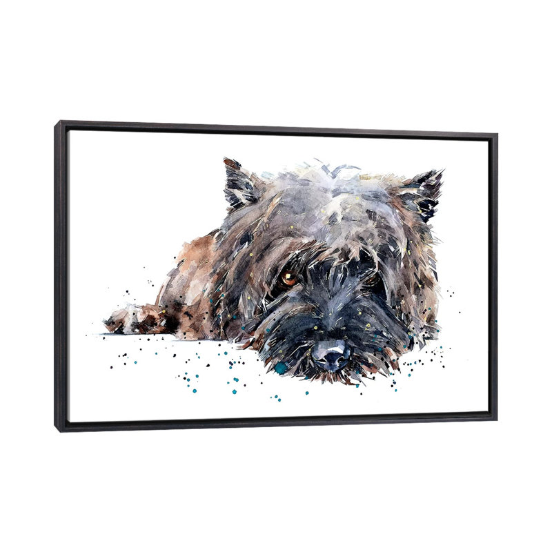 «Cairn Terrier II» par EdsWatercolours - impression, H 18 po x l 26 po x P 1,5 po, Toile avec cadre noir patiné, Pas de tapis