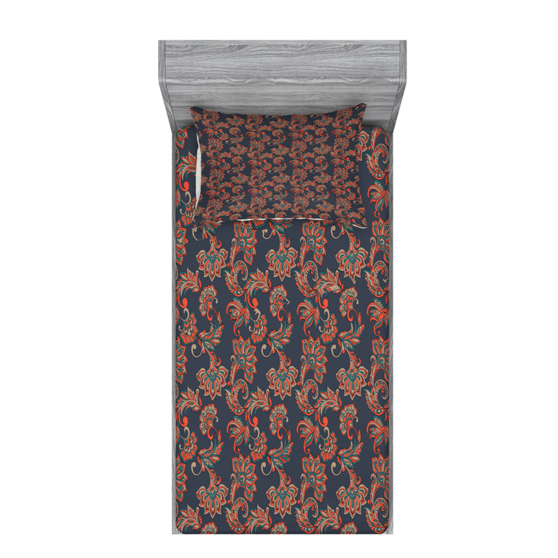 Microfiber Damask Sheet Set, Twin Sheet Set with Fitted Sheet