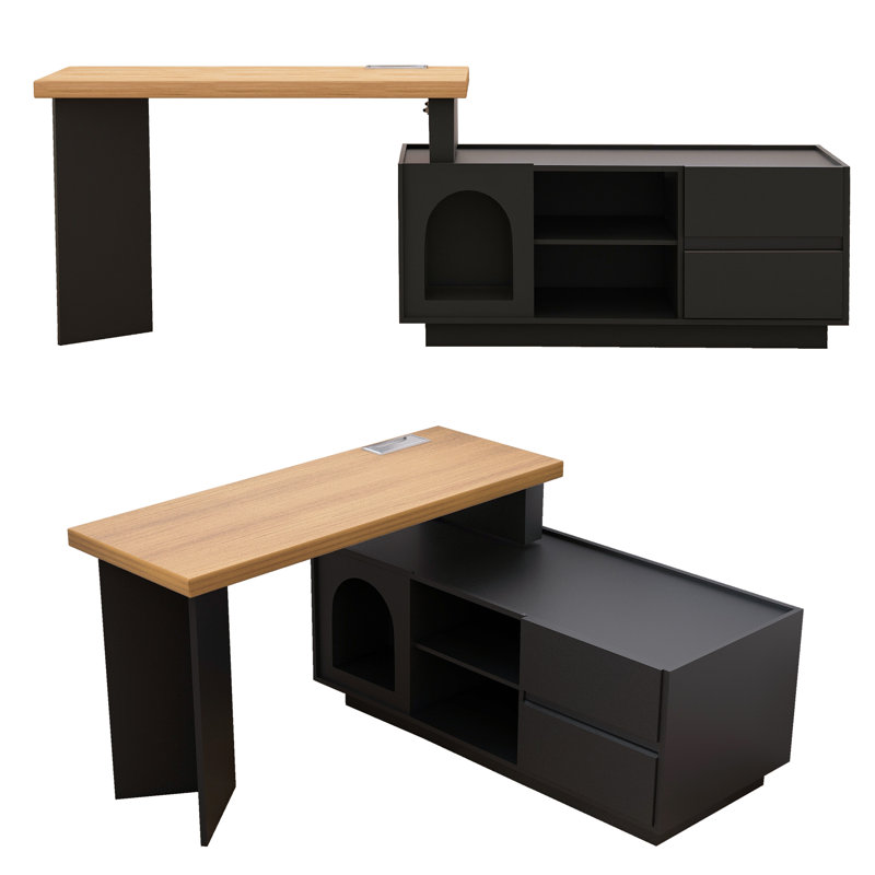 L-Shaped Writing Desk,  Black/Natural