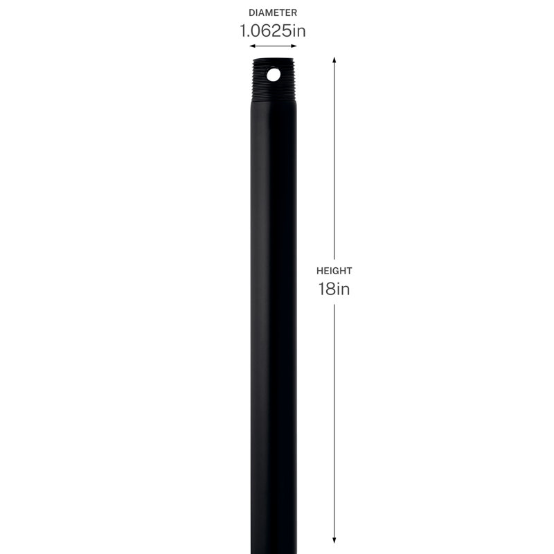 18 inch Single Threaded Ceiling Fan Downrod in Matte Black, Matte Black