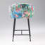 Chaise de comptoir, velours bleu à imprimé floral botanique, pieds noirs