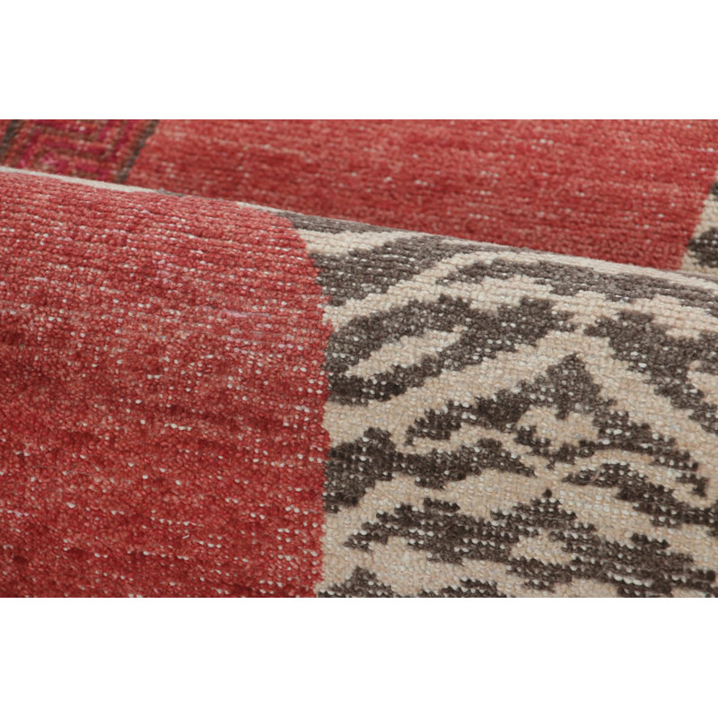 Hand Knotted Wool Geometric Area Rug, Rectangle 10' x 14'