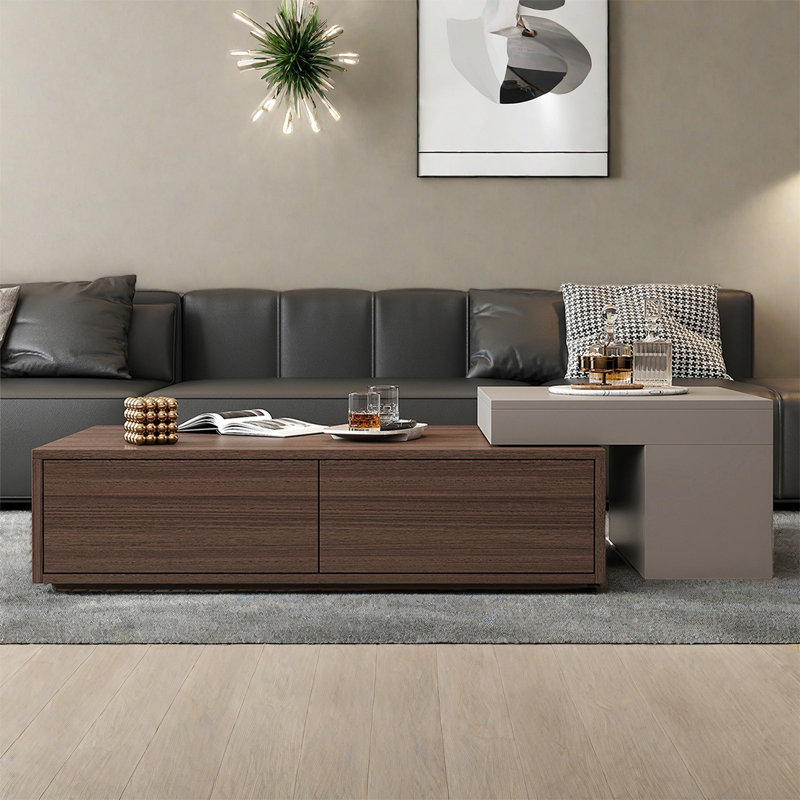 Table basse de style luxueux, Bois brun foncé / kaki, H 11,8 po x L 51,2 po x l 27,6 po