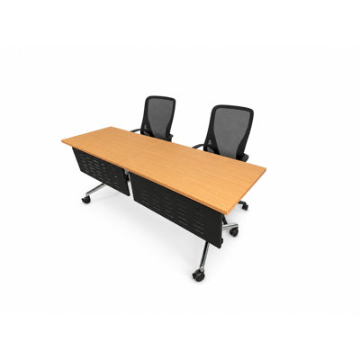 Commercial Mobile Training Table with Integrated Power & Office Chairs | Set of 1 Table & 2 Chairs | 80" Fold-Up Nesting Training Table | Locking Casters | Conference Room & Classroom Furniture | Beech | Seats 2