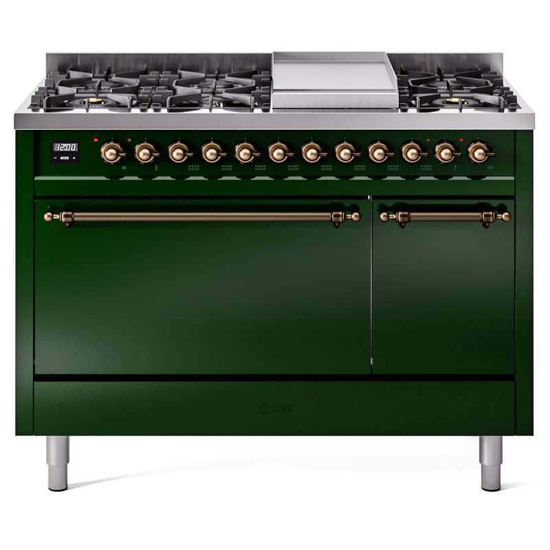 ILVE Nostalgie II, cuisinière à double combustible de 48 po, 8 brûleurs, plaque chauffante, Propane liquide