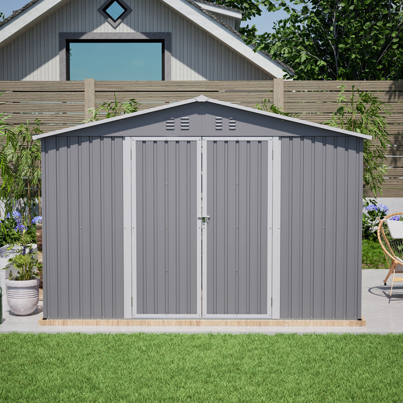 Remise de rangement extérieure en métal, H 79,21 po x l 113,78 po x P 117,68 po, Gris