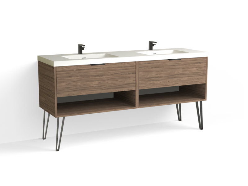 Modo 72" W Freestanding Double Bathroom Vanity with Dawson Leg, Glossy White/Single, Biondo, Matte Black
