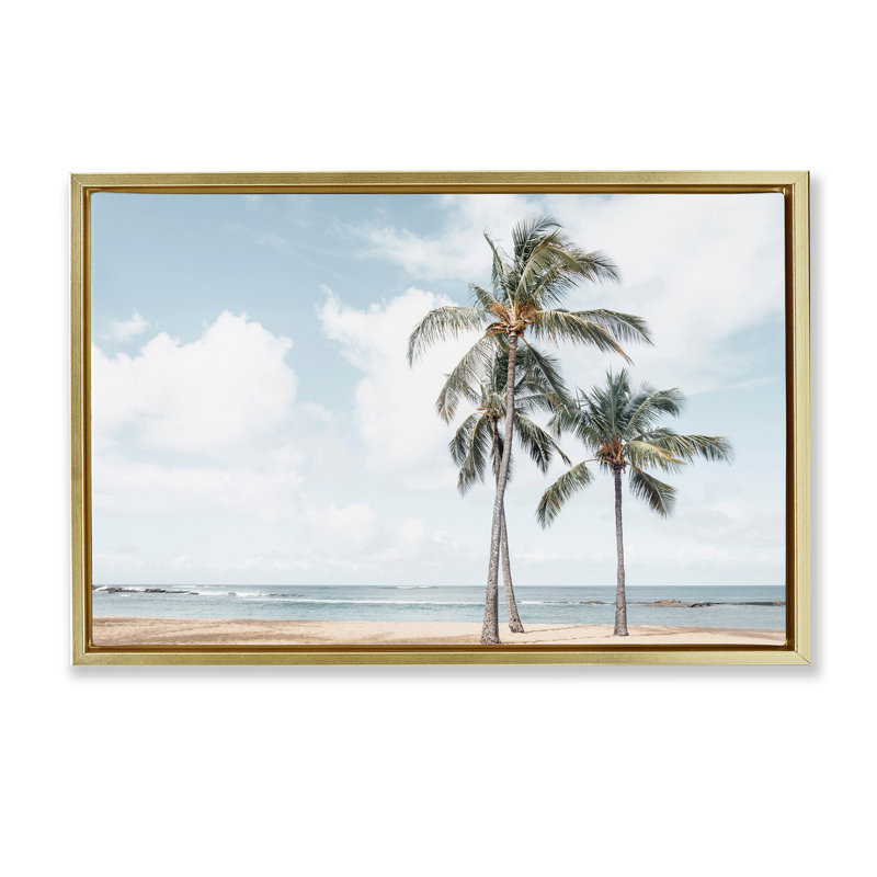 Toile flottante encadrée grise Windy Tropical par Elena Chukhlebova, Cadre flottant métallique doré, H 17 po x l 25 po