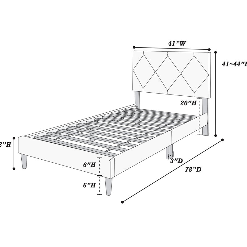 Bed With Adjustable Headboard, Full, Gray