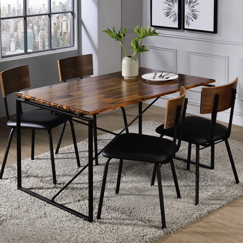 Industrial Style Rectangular Dining Table With Metal Sled Base & Solid Wood Top, 28"h X 30"w 47"l, Oak And Black Formation Wooden Seats 4, Finish