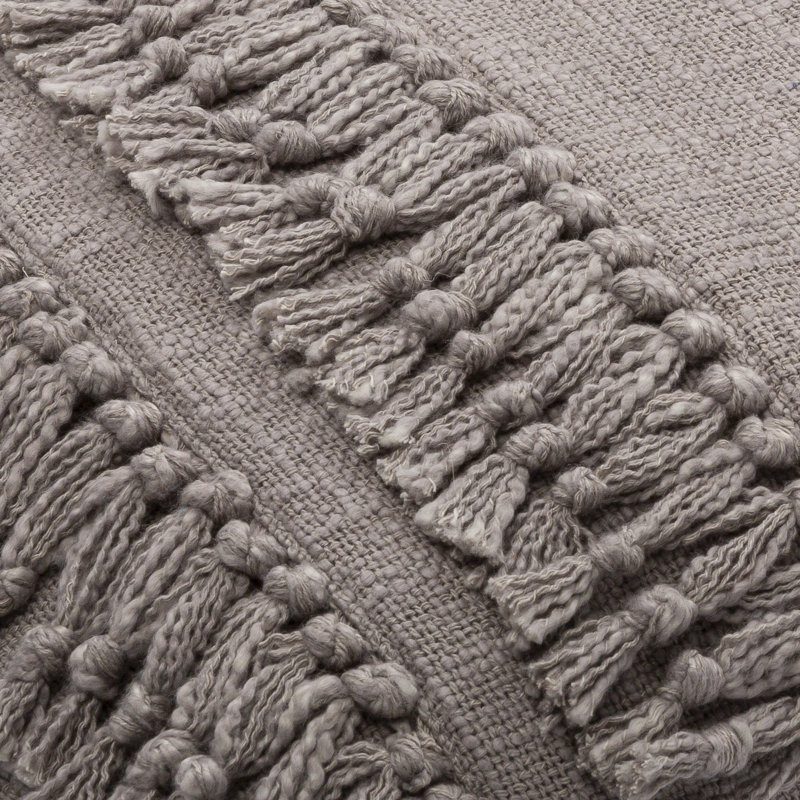 Tassels Cotton Pillow Cover, 20" x 20", Taupe Gray