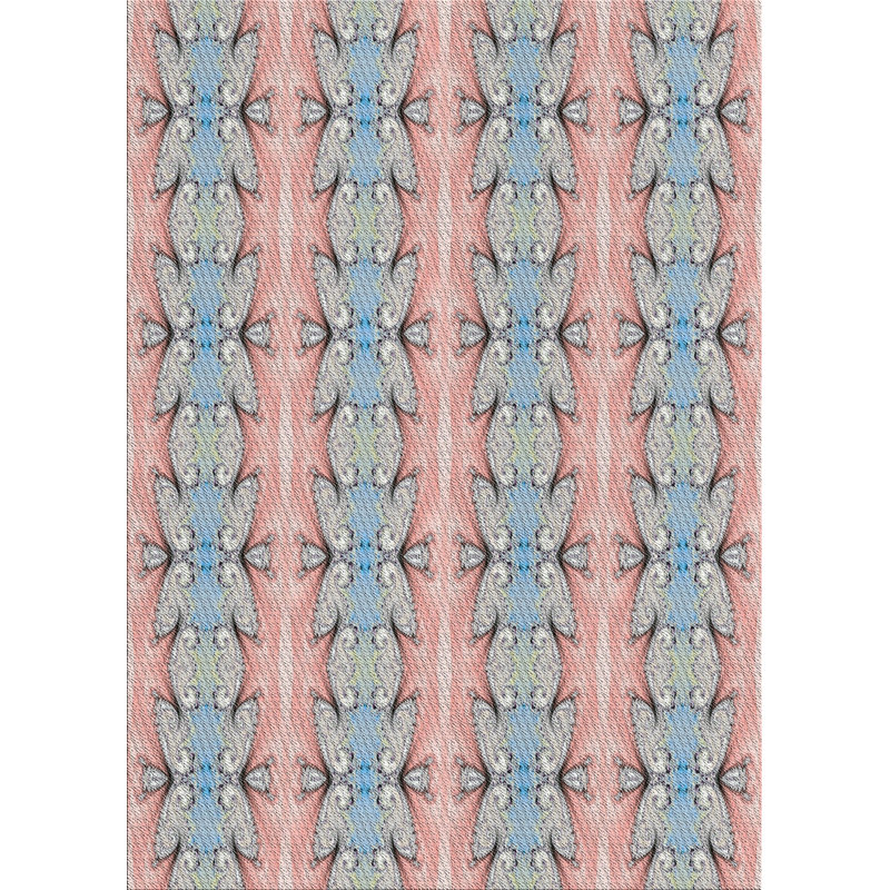 Rose géométrique/Tapis décoratif bleu, Rectangle 7 pi x 9 pi