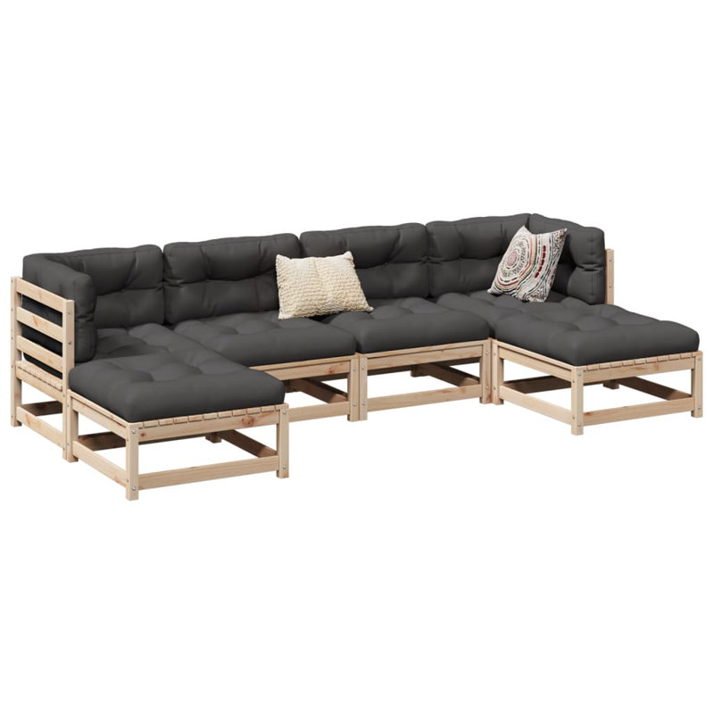  Garden Sofa Set Anthracite Solid Pine Wood Standard Modular, Dark Gray Cushion/Natural Frame